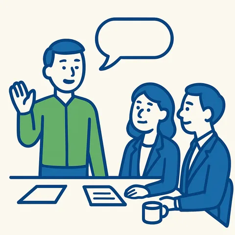 1on1で部下の話に耳を傾け、本音で対話する管理職のイラスト
