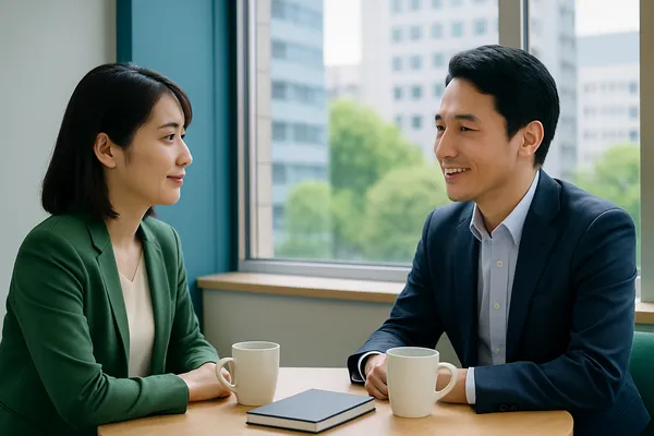 窓辺で向き合い、本音で語り合う上司と部下の1on1
